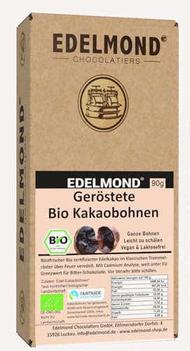 Edelmond FAIR TRADE geröstete Kakaobohnen. Bio Frisch. Grand Cru Qualität. 90g Probierpaket. von Edelmond