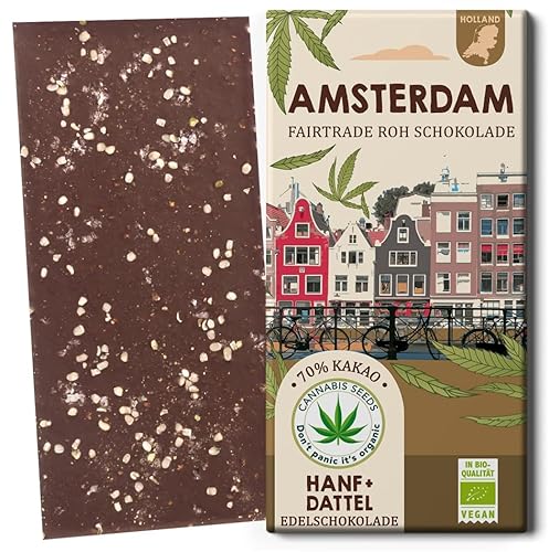 Edelmond Hanf & Dattel-Schokolade Amsterdam, Bio & Fairtrade Stadt. Ohne Raffinadezucker von Edelmond