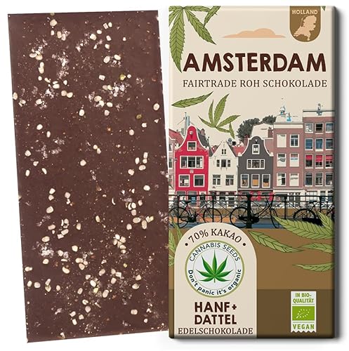 Edelmond Hanf & Dattel-Schokolade Amsterdam, Bio & Fairtrade Stadt. Ohne Raffinadezucker von Edelmond