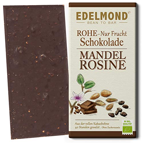 Edelmond "Nur Frucht" Mandel Zartbitter Schokolade, ohne zugesetzten Zucker. Bio Tafel. Vegan, Laktosefrei (1 Tafel) von Edelmond