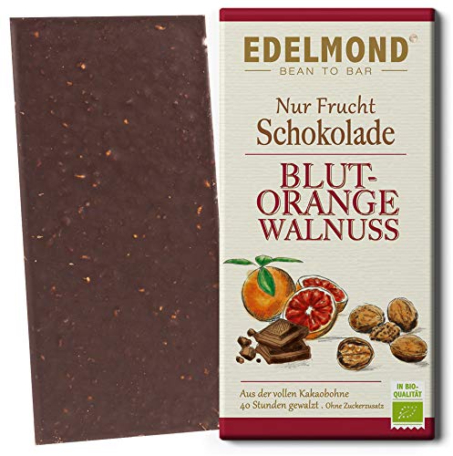 Edelmond "Nur Frucht" Walnuss, Blutorange, Dattel. Bio. Ohne Zusatz von Kristallzucker. Fair Trade Schokolade. Vegan & Glutenfrei (1 Tafel) von Edelmond