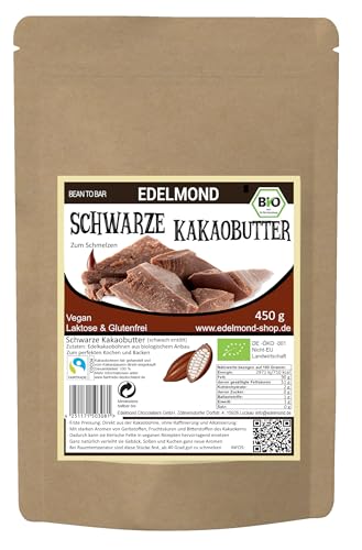 Edelmond Schwarze Kakaobutter Bio, zum Kochen und Backen. Vegane dünn-flüssige Kuvertüre. Zutat für Schokolade / Low Carb (450 g) von Edelmond