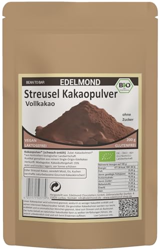 Vegane Bio Rohkost Rohkakao Streusel – Edelmond Nibs, Kakaopulver jetzt streufähig | Perfekt natürlich fürs Müsli | Geriebene Edel-Kakaobohnen (200g) von Edelmond