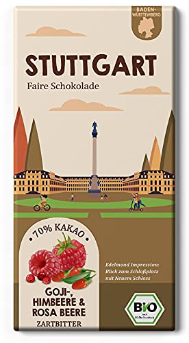 STUTTGART Goji- Himbeere und Rosa Beere/Bio + Fair Trade Schokolade / 1 Edelkakao Tafel, 80g) von Edelmond