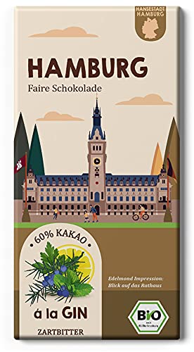 HAMBURG Südfrucht & Minze Schokolade/Bio + Fair Trade Kakao/Edelmond á la Gin 1 Tafel 75g von Edelmond