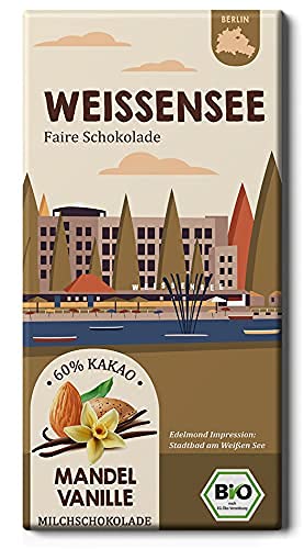 WEISSENSEE Fair Trade Stadtteil Schokolade/Mandel und Vanille in Bio Milch/Typ: Berlin Edelmond (1 Tafel, 80g) von Edelmond