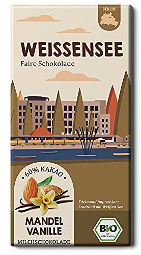 WEISSENSEE Fair Trade Stadtteil Schokolade / Mandel und Vanille in Bio Milch / Typ: Berlin Edelmond (1 Tafel, 80g) von Edelmond