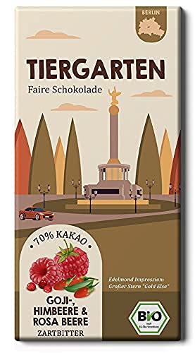 TIERGARTEN Gojibeere, Himbeere und Rosa Beere Schokolade / Bio + Fairtrade Berlin 1 Tafel Edelkakao 80g von Edelmond