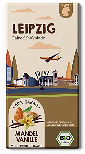 LEIPZIG Mandel und Vanille Edelmilch/BIO Fairtrade Stadt Schokolade / (1 Tafel, 80g) von Edelmond