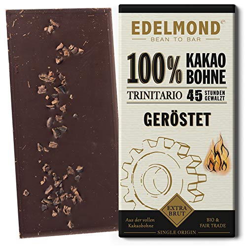 Naturreine Dunkle Edelmond 100% Kakao Bio Schokolade/Aus gewalzten Kakaobohnen/Single Origin geröstet/Authentisch (1 Tafel, 72g) von Edelmond