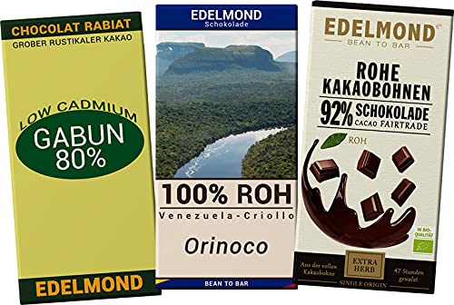 Low Cadmium Bitter - Schokoladen Set / 3 Tafeln: 80%, 92% und 100% Kakao von Edelmond