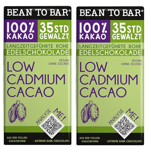 Low Cadmium ohne Zucker Schokolade. Handgemacht langzeitgeführt. Extrem bittere Tafeln. Set als besondere Geschenkidee (100% Kakao, 2 Tafeln) von Edelmond