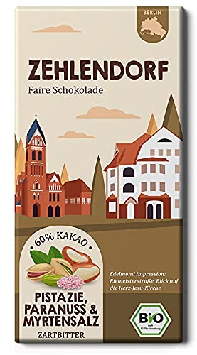 ZEHLENDORF Fair Trade Kakao Schokolade/Pistazie, Paranuss und Myrtensalz Bio/Berlin Stadtteil (1 Tafel, 80g) ZEHLENDORF Fair Trade Kakao Schokolade/Pistazie, Paranuss und Myrtensalz Bio/Berlin Stadtteil (1 Tafel, 80g) von Edelmond