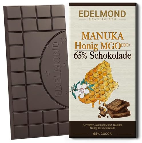 Manuka Honig zartbittere Tafel-Schokolade. 65% Kakaobohnen / Mit 13% MGO Neuseeland Health Honey veredelt von Edelmond