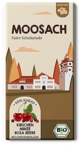 Kirsche, Minze, Rosa Beere Schokolade / MOOSACH München Fair Trade Stadt-Schokolade / Bio vom Chocolatier Edelmond von Edelmond