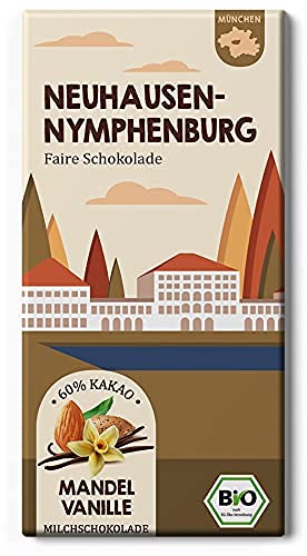 NEUHAUSEN - NYMPHENBURG Fair Trade Stadtteil Bio Schokolade/Mandel Vanille Milch/Vom Chocolatier Edelmond von Edelmond
