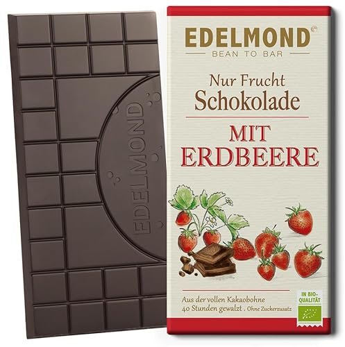 Nur Frucht Erdbeer Schokolade von Edelmond. Bio Kakaobohne und Rohkost. Vegan nur fruchteigener Zucker (1 Tafel) von Edelmond