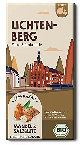 LICHTENBERG Mandel und Salz in Edel-Kakao/Fair Trade Milchschokolade/Berliner Stadtteil von Chocolatiers Edelmond (1 Tafel, 80g) von Edelmond