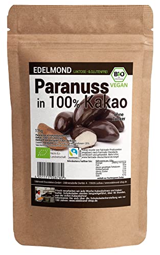 Paranuss in Fair Trade Kakao/Extra Bitter Rohkost ohne Zuckerzusatz / 100% Nuss & Bio Vegan (175g Tüte) von Edelmond