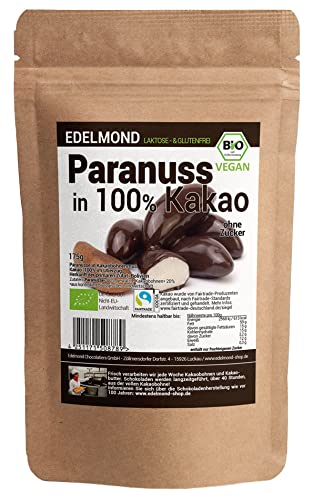 Paranuss in Fair Trade Kakao/Rohkost ohne Zuckerzusatz / 100% Nuss & Bio Vegan (175g Tüte) von Edelmond