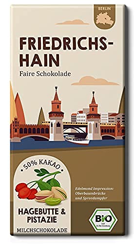 FRIEDRICHSHAIN Hagebutte, Pistazie, Zitrone in Bio Edelmilch / Fair Trade Stadtteil Schokolade / 1 Tafel, 80g von Edelmond
