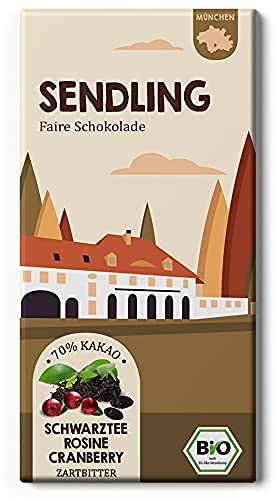 Sendling Cranberry, Tee und Rosinen Schokolade / Fair Trade & Bio München / Chocolatier Edelmond 1 Tafel 85 Gramm Edelkakao von Edelmond
