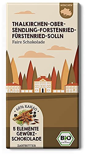 5 Gewürze Schokolade / Thalkirchen - Obersendling - Forstenried - Fürstenried - Solln Stadt Schokolade / München Fair Trade und Bio / Sammelschokolade von Edelmond von Edelmond