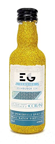 Edinburgh Seaside Gin Mini 50ml (43% Vol) - Bling Bling Glitzer Glitzerflasche Flaschenveredelung für besondere Anlässe - Gold -[Enthält Sulfite] von Edinburgh Gin