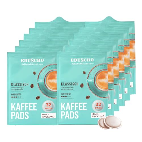 Eduscho Kaffeepads Vorratspack Maxi Packung, Klassisch, 384 Pads – 12 x 32 Pads, vollmundig & ausgewogen, für alle Pad Maschinen, industriell kompostierbar von Eduscho
