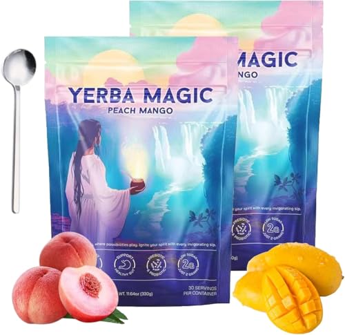 Yerba Magic Peach Mango, Yerba Mate Instant Tea Powder, Mate Tea Supplements with Prebiotics and Probiotics,4-in-1 Functional Blend,Focus and Gut Health (Mango Peach*2) von Eeiiey