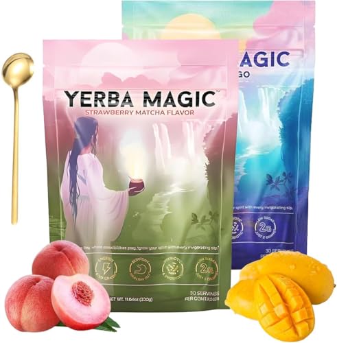 Yerba Magic Peach Mango, Yerba Mate Instant Tea Powder, Mate Tea Supplements with Prebiotics and Probiotics,4-in-1 Functional Blend,Focus and Gut Health (Mixed) von Eeiiey