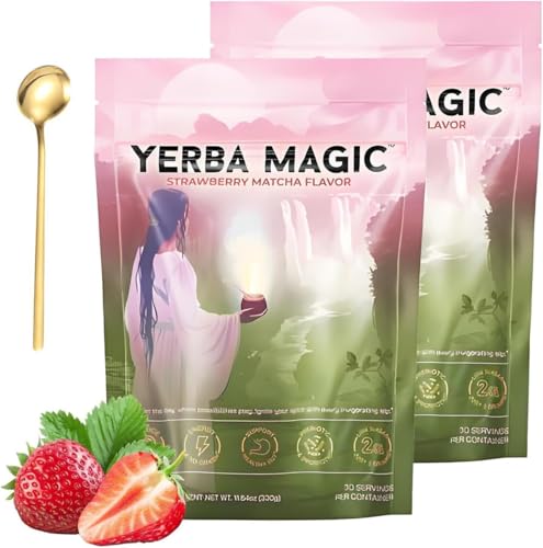 Yerba Magic Peach Mango, Yerba Mate Instant Tea Powder, Mate Tea Supplements with Prebiotics and Probiotics,4-in-1 Functional Blend,Focus and Gut Health (Strawberry Matcha*2) von Eeiiey
