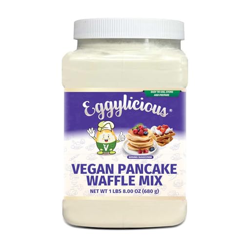 Eggylicious - PACK of 4 - Vegan Pancake Waffle Mix 1 lbs 8 oz (680 gm) | Protein & Fibre Rich Quick & Easy Breakfast | Just Add Water/Milk | Fluffy & Crispy | Natural, Non-Bioengineered von Eggylicious