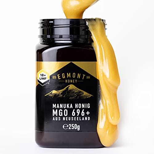 Egmont Honey Manuka Honig 696+ MGO 18+ UMF 250g |zertifizierter MGO und UMF Gehalt |roh und 100% natürlich | hergestellt in Neuseeland von Egmont Honey & Health ESTD 2008