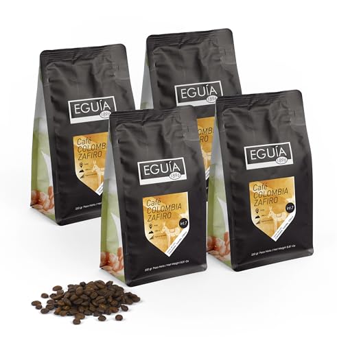 Eguia natürliche Kaffeebohnen Packung mit 4 × 250 g - Nicht bittere & mittel geröstete Arabica-Kaffeebohnen aus Kolumbien von Eguia