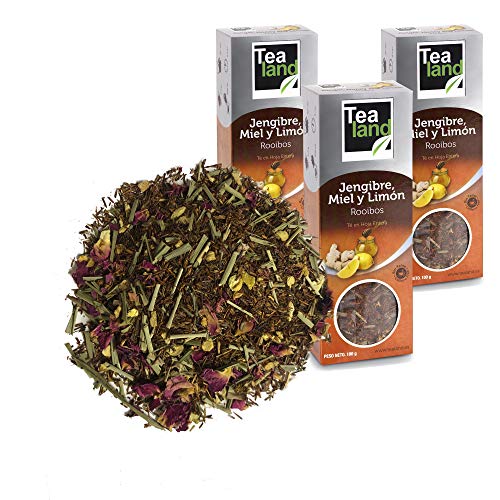 Teeland | Rooibos | Infusion von Ingwer und Zitrone mit Honig, Loose Leaf | Großpackung Aufgüsse, 3 x 100 g | Abnehmen, Antioxidans und verdauungsfördernd | Aufguss mit natürlichen Aromen von Eguia