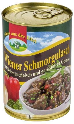 Wiener Schmorgulasch mit Schweinefleisch und geröstetem Gemüse. 400g Dose von Eifeler Fleischwaren Ludwig Babendererde GmbH