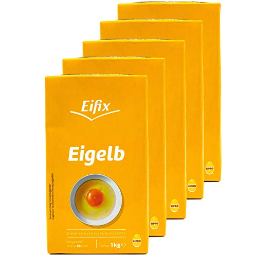 Eifix - 5er Pack Eigelb flüssig hergestellt aus ca. 60 Eiern 1 kg Packung - Eipro flüssiges Eigelb ohne Konservierungsstoffe (pasteurisiert) von Eifix