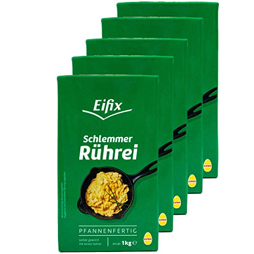 Eifix - 5er Pack Schlemmer Rührei pfannenfertig 1 kg Packung - Eipro Vollei flüssig lecker gewürzt mit bester Sahne (pasteurisiert) von Eifix