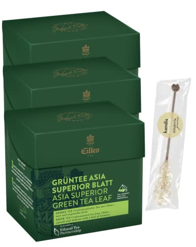 3er-Set TEA DIAMONDS Grüntee Asia Superior Blatt von Eilles mit Gourvita Moments Kandisstick von Eilles