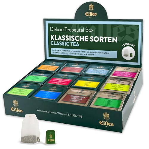 CLASSIC Mischbox mit 12 Sorten EILLES Teebeutel der besten klassischen Sorten | Premium Sorten von EILLES TEE | 5-Sterne Sortiment mit insgesamt 96 Teeportionen von Eilles