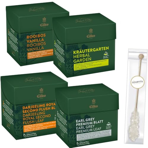 EILLES World Tea Diamonds 4er Set mit Kräutertee, Schwarztee und Gourvita Moments Kandisstick von Eilles