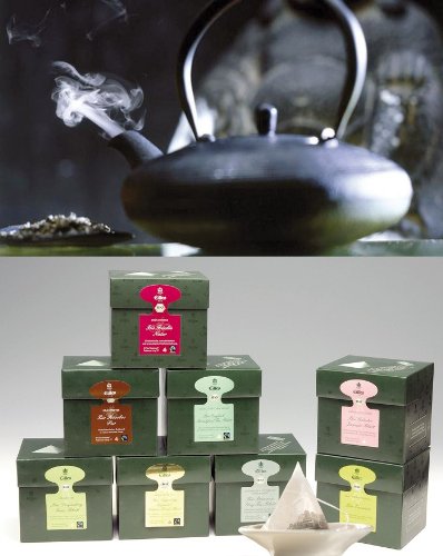 LUXUS PAKET EILLES Tea Diamonds Probierset mit gratis Teeglas und großem GOURVITA Cookie (6 Schachteln mit je 20 Beutel Tee) von Eilles