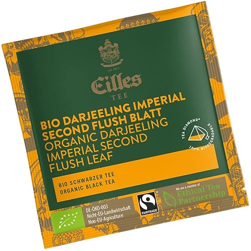 Pyramidenbeutel TEA DIAMONDS Bio Darjeeling Imperial Second Flush Blatt von Eilles, 50 Stück einzelverpackt von Eilles