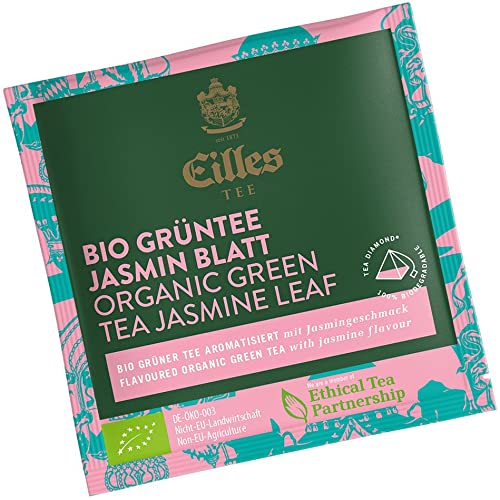 Pyramidenbeutel TEA DIAMONDS Bio Grüntee Jasmin Blatt von Eilles, 50 Stück einzelverpackt von Eilles