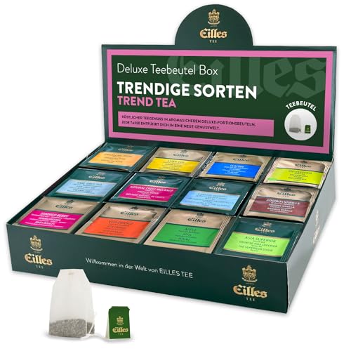 TRENDY Mischbox mit 12 Sorten EILLES Teebeutel für die Trendsetter unter uns | Premium Sorten von EILLES TEE | 5-Sterne Sortiment mit insgesamt 96 Teeportionen TRENDY Mischbox mit 12 Sorten EILLES Teebeutel für die Trendsetter unter uns | Premium Sorten von EILLES TEE | 5-Sterne Sortiment mit insgesamt 96 Teeportionen von Eilles