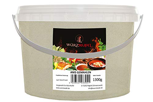 Anis, Anissamen gemahlen (Pimpinella anisum), Keimreduziert, Spitzenqualität aus Spanien. PE - Eimer 1300g (1,3 KG) von Yubaoly