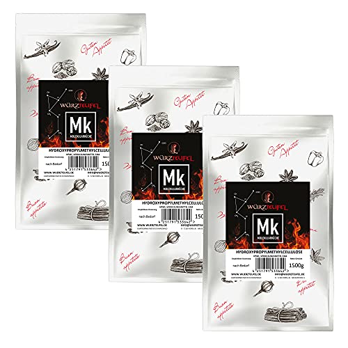 Hydroxypropylmethylcellulose HPMC Hypromellose Verdickungsmittel: E464. Glutenfrei. 3 Beutel je 1500g. (4,5KG) von Eingetragene Warenmarke "Würzteufel"