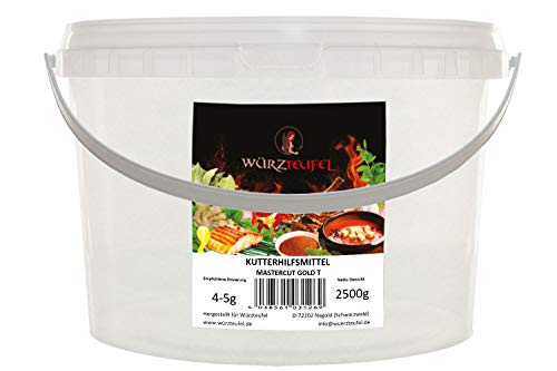 Kutterhilfsmittel MasterCut Gold T ohne Umrötungshilfsmittel. Für traditionell hergestellte Wurstwaren (Bratwurst, Münchner Weißwurst). PE - Eimer 2500g (2,5KG) von Yubaoly