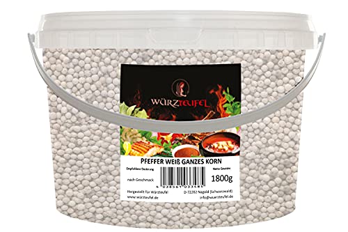 Pfeffer weiß, ganzes Korn. Pfeffer weiss ganz. Handverlesener keimreduzierter weißer Pfeffer aus Indonesien. PE - Eimer 1800g (1,8KG) von Eingetragene Warenmarke "Würzteufel"